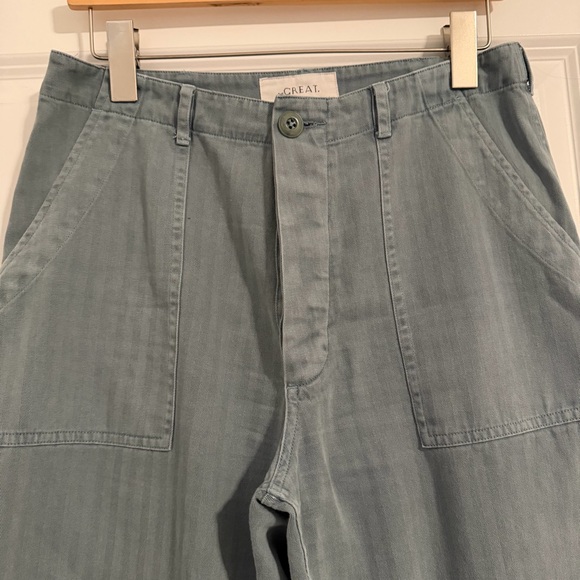 The GREAT. High Waisted Herringbone Trooper Pant in Carolina - Picture 3 of 8